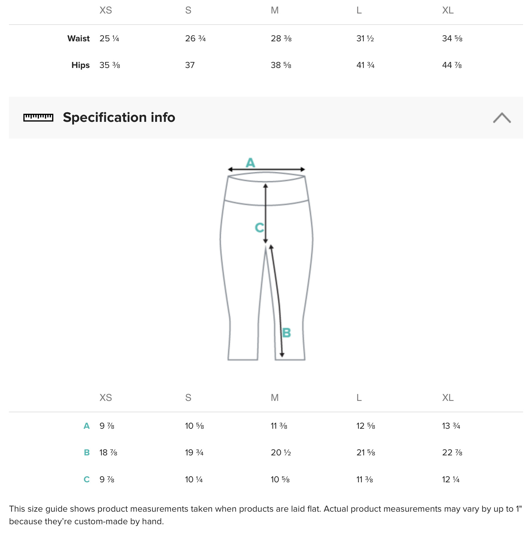 Vibragear Capri Leggings Size Guide