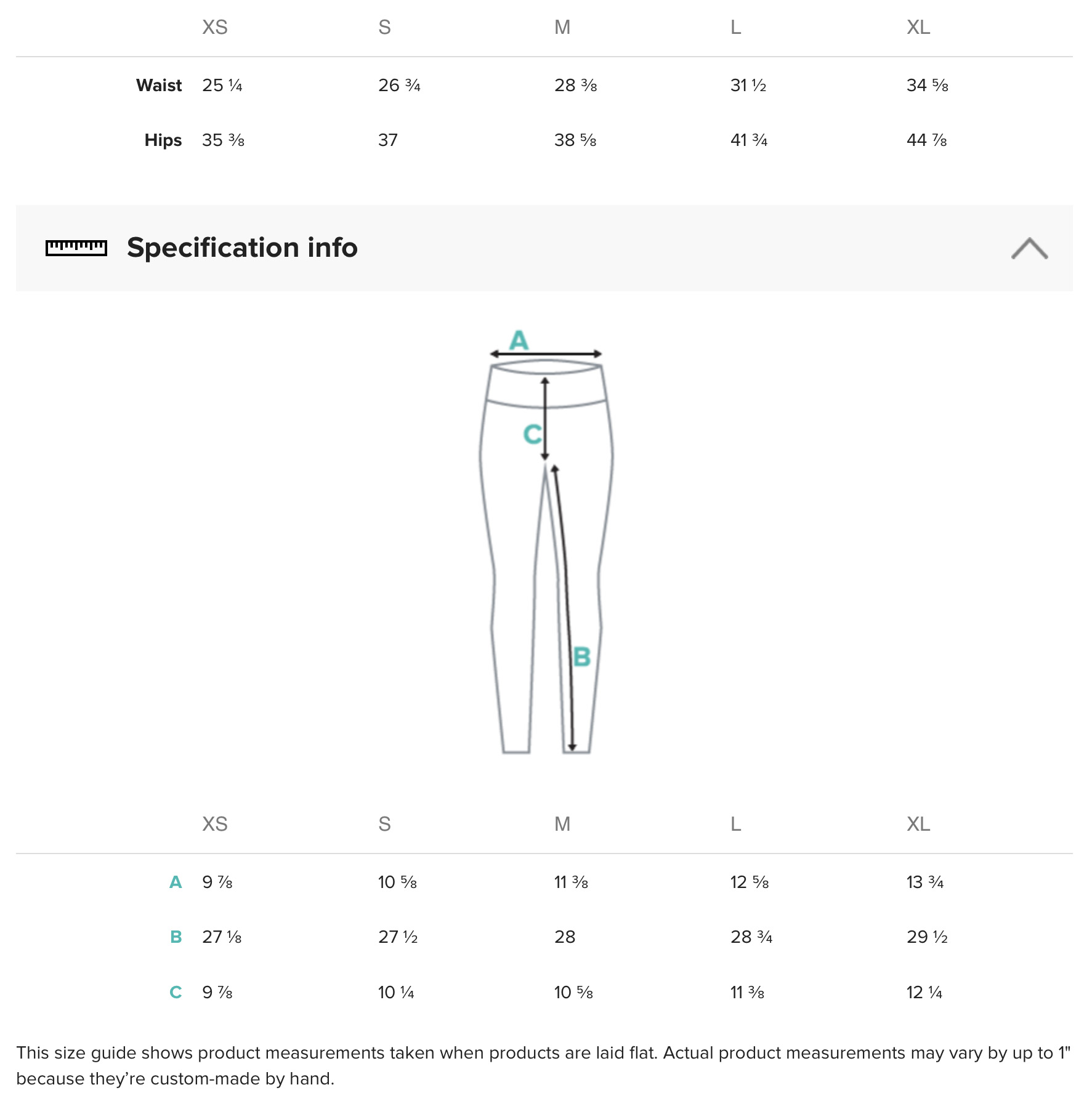 Vibragear Leggings Size Guide