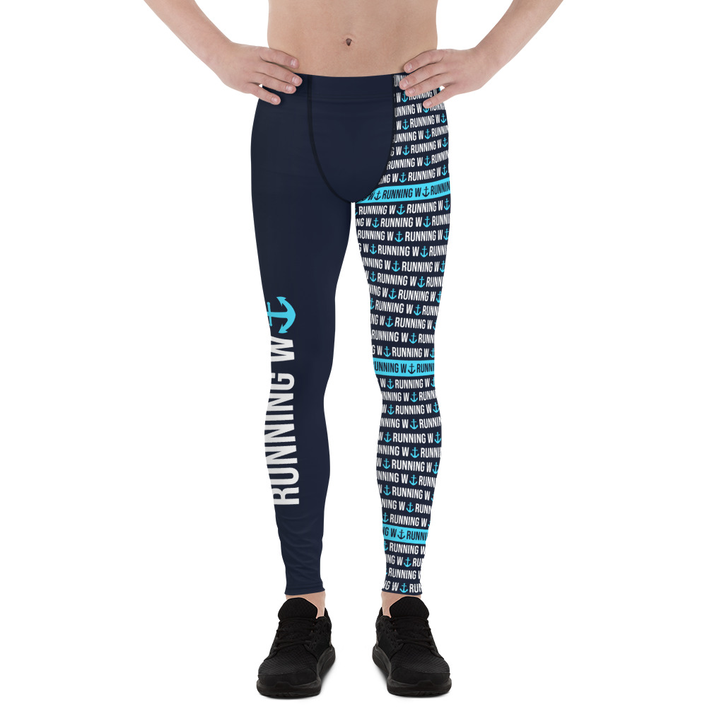Mens Running Wanker Blue Full Length Activewear Leggings - Vibragear